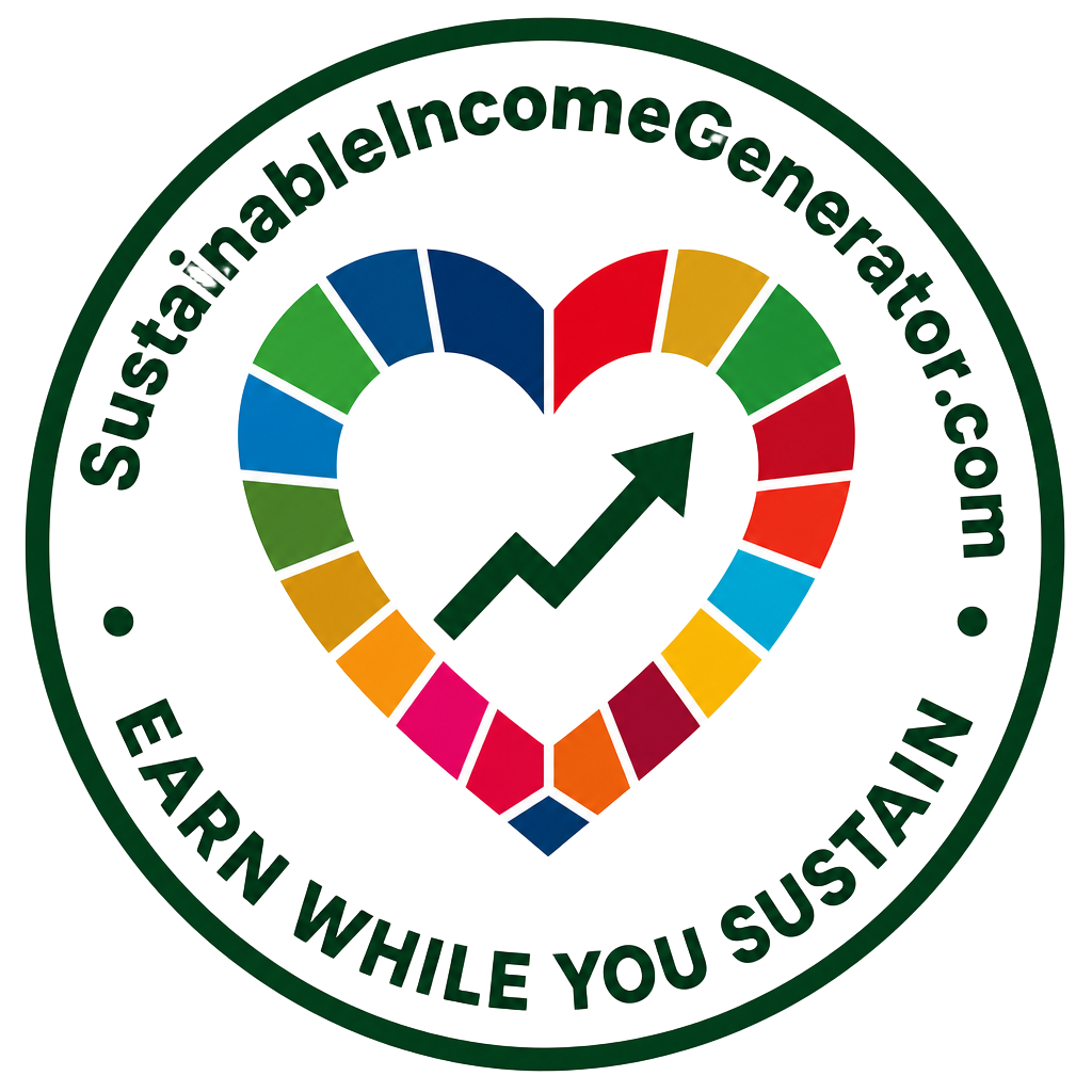 SustainableIncomeGenerator.com badge with an SDG colour heart and growth arrow