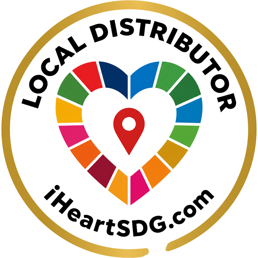 Local Distributor badge with an SDG colour heart and map pin